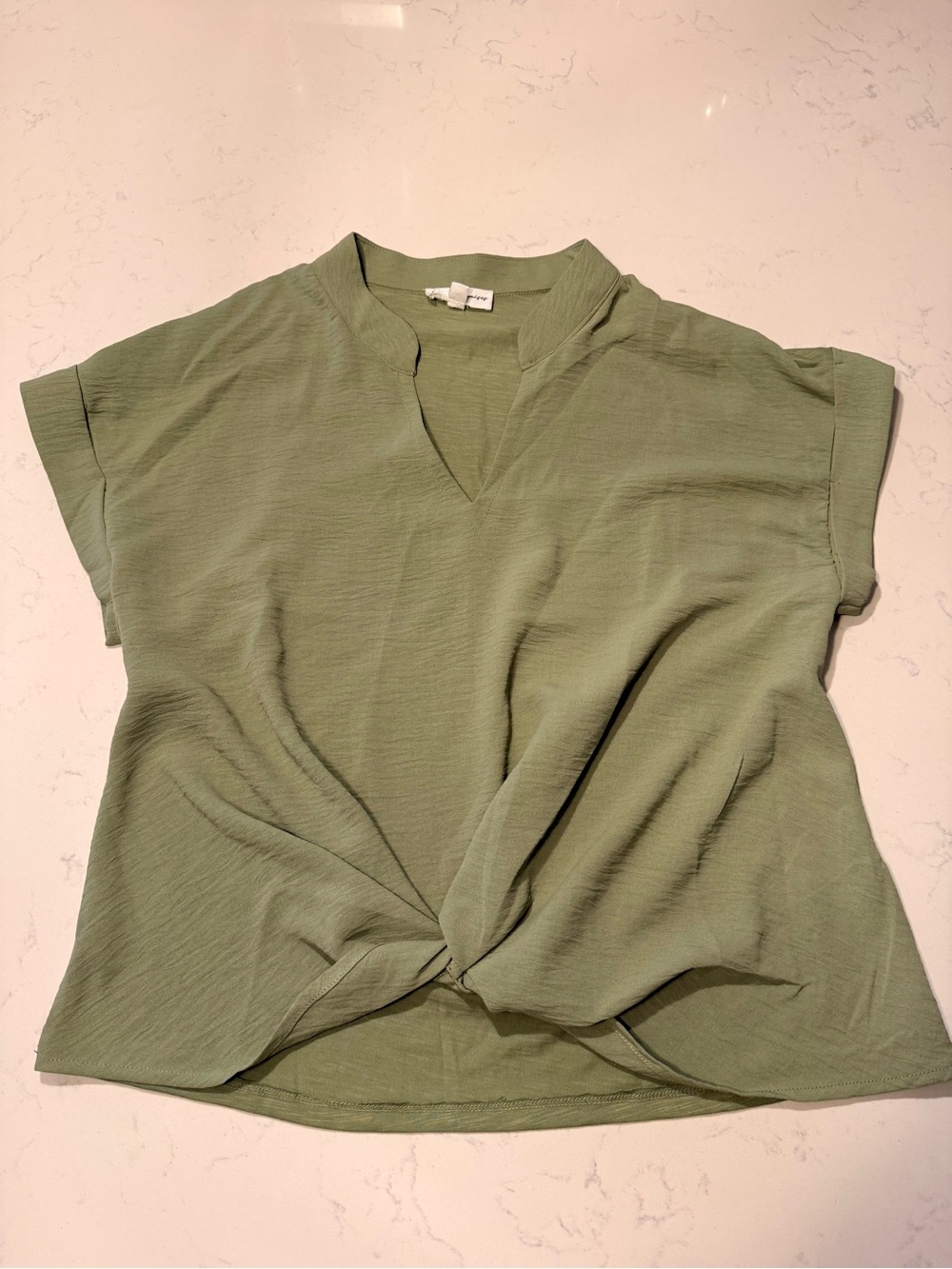 Olive Green V-Neck Twist Front Women's Blouse